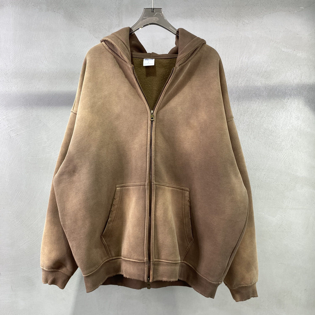 Unisex Vintage Stone Washed Oversized Zip-Up Hoodie