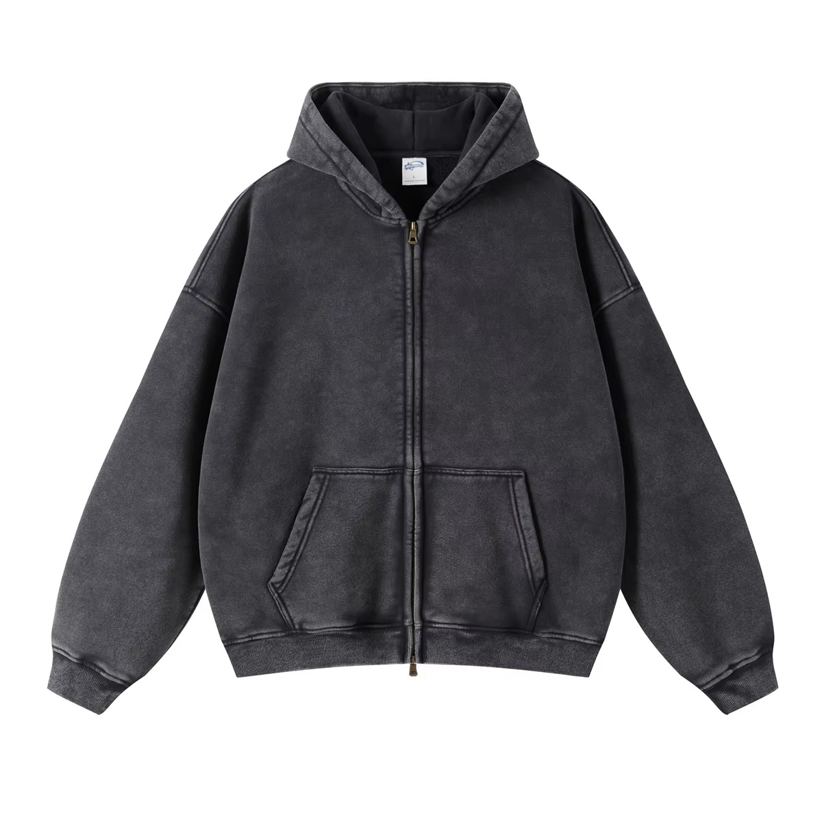 Unisex Vintage Stone Washed Oversized Zip-Up Hoodie