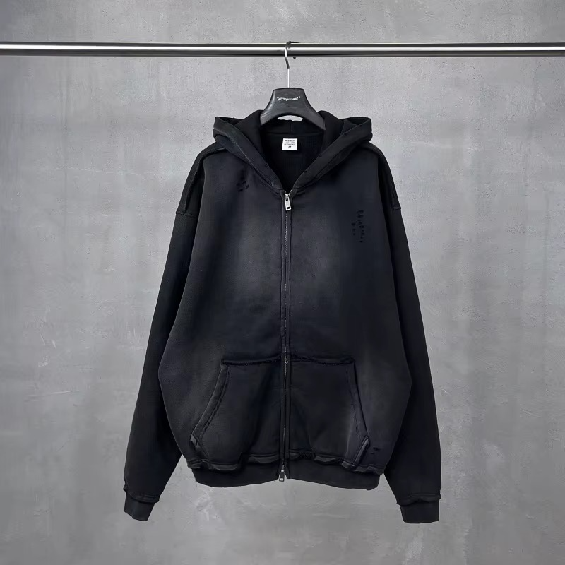 Acid Washed Hip Hop Streetwear Zipper Hoodie