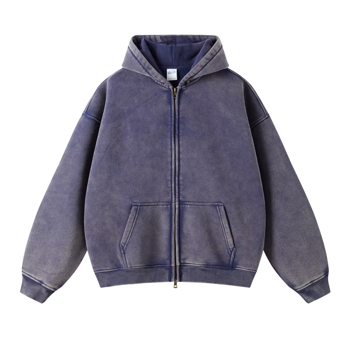 Unisex Vintage Stone Washed Oversized Zip-Up Hoodie