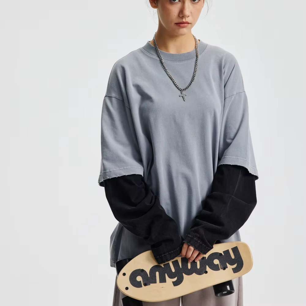 Vintage Long Sleeve T-Shirt Oversized Acid Wash Two Pieces