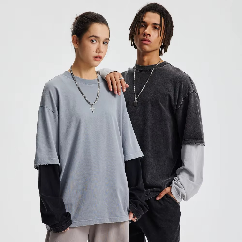 Vintage Long Sleeve T-Shirt Oversized Acid Wash Two Pieces