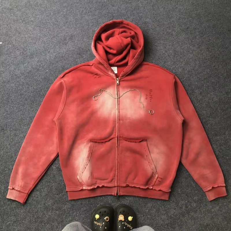Acid Washed Hip Hop Streetwear Zipper Hoodie
