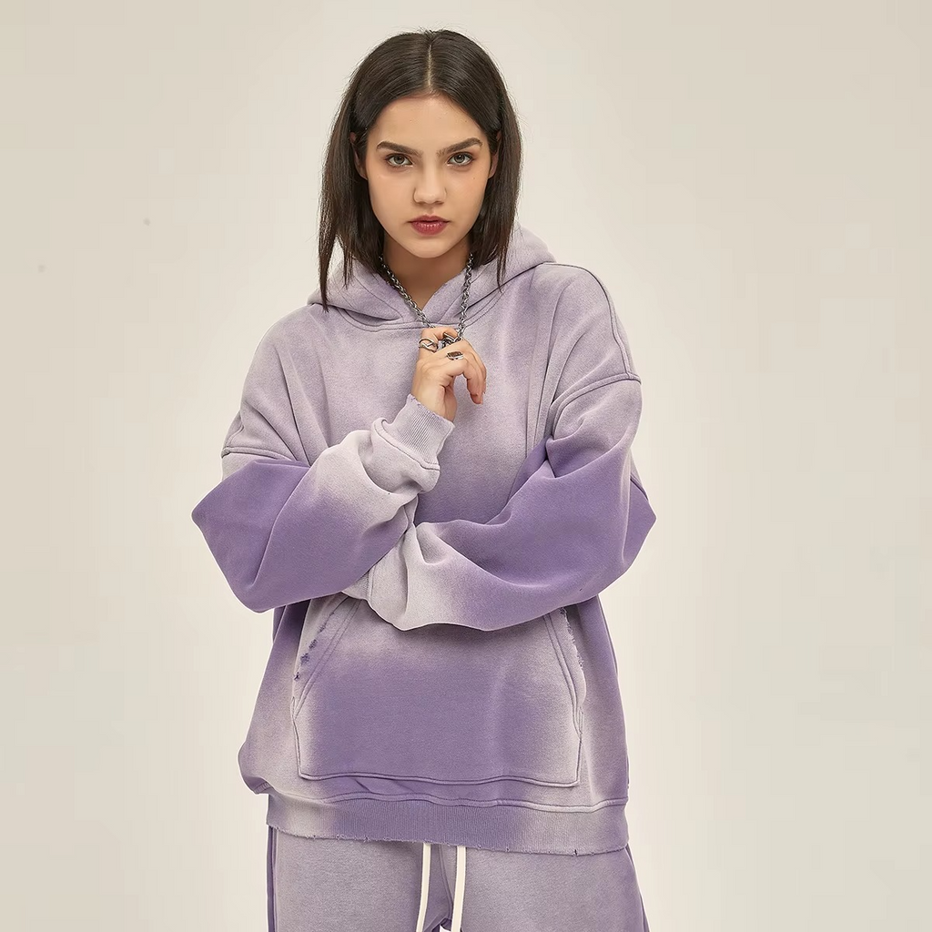 Vintage Embroidery Cropped Raw Hem Hoodie