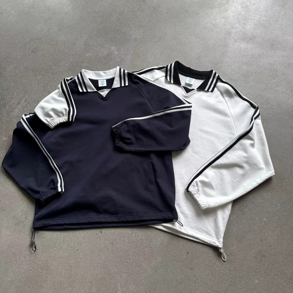 Unisex Vintage College Style Side Stripe Pullover Sweatshirt