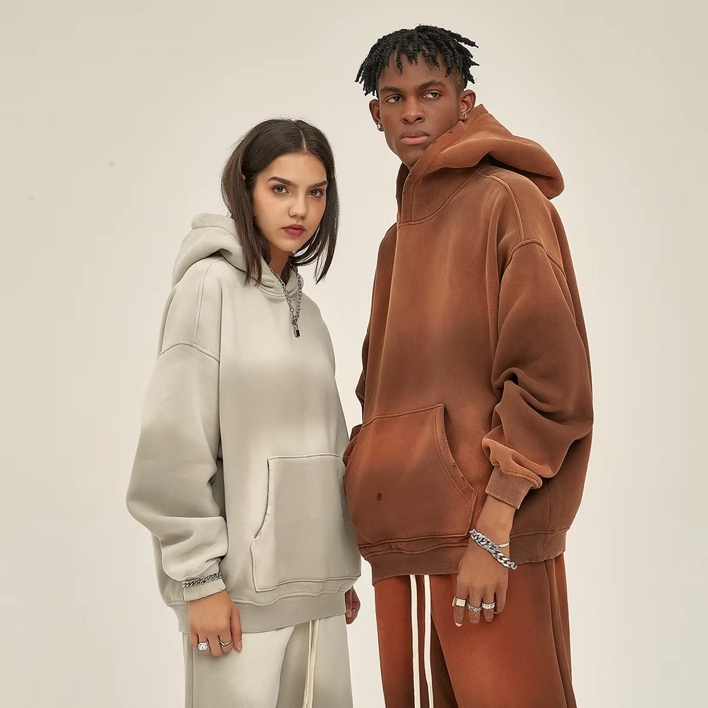 Vintage Embroidery Cropped Raw Hem Hoodie