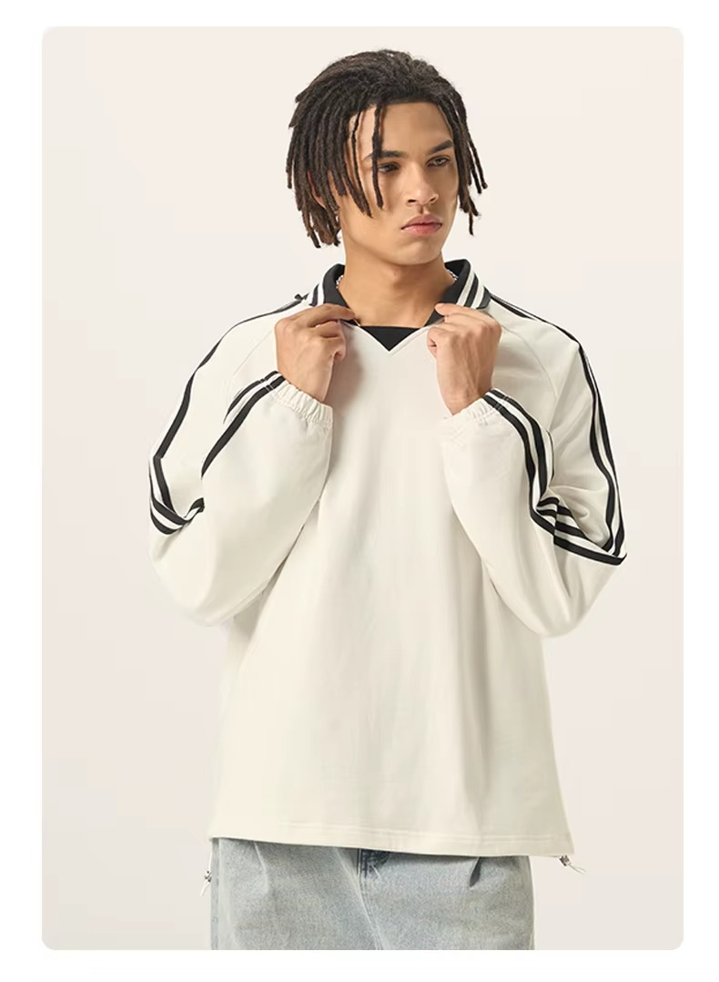 Unisex Vintage College Style Side Stripe Pullover Sweatshirt