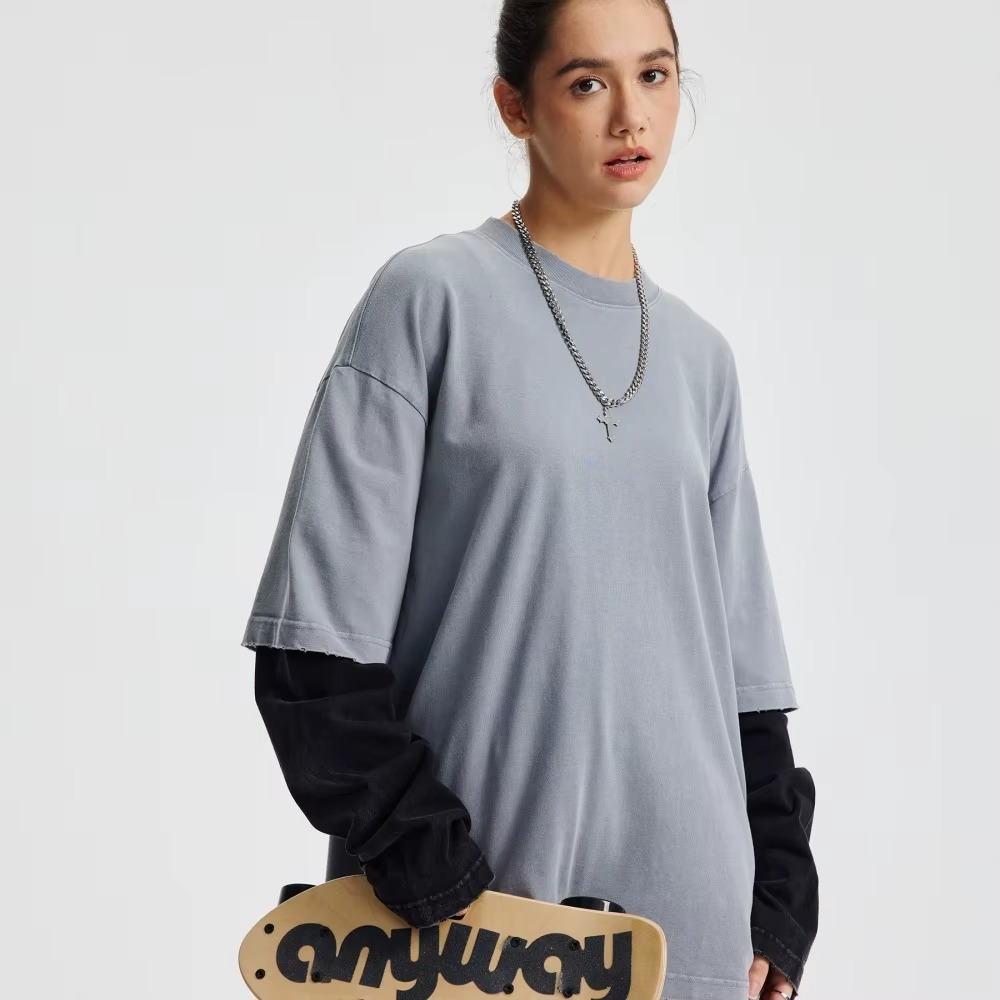 Vintage Long Sleeve T-Shirt Oversized Acid Wash Two Pieces