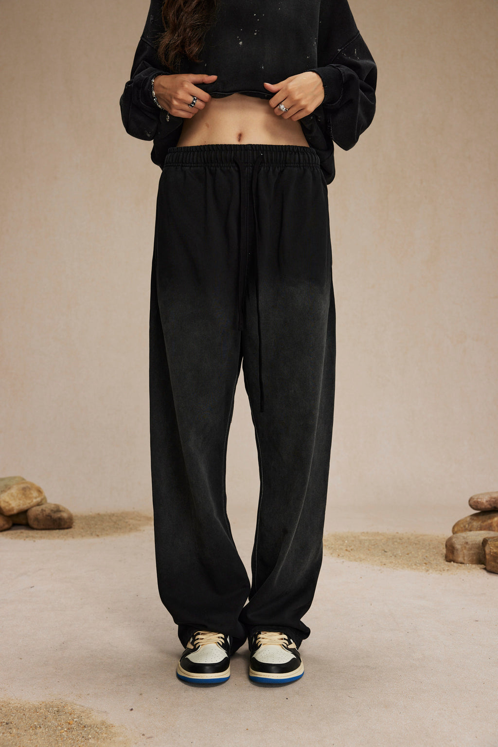 Unisex Acid Wash Wide-Leg Flared Sweatpants