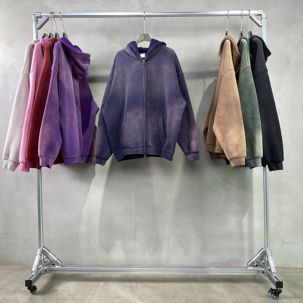 Unisex Vintage Stone Washed Oversized Zip-Up Hoodie