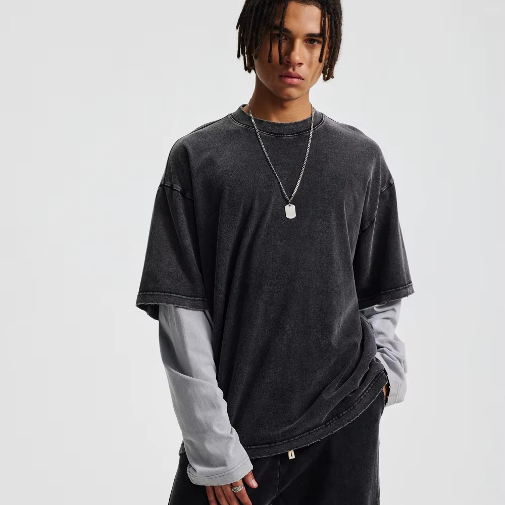 Vintage Long Sleeve T-Shirt Oversized Acid Wash Two Pieces