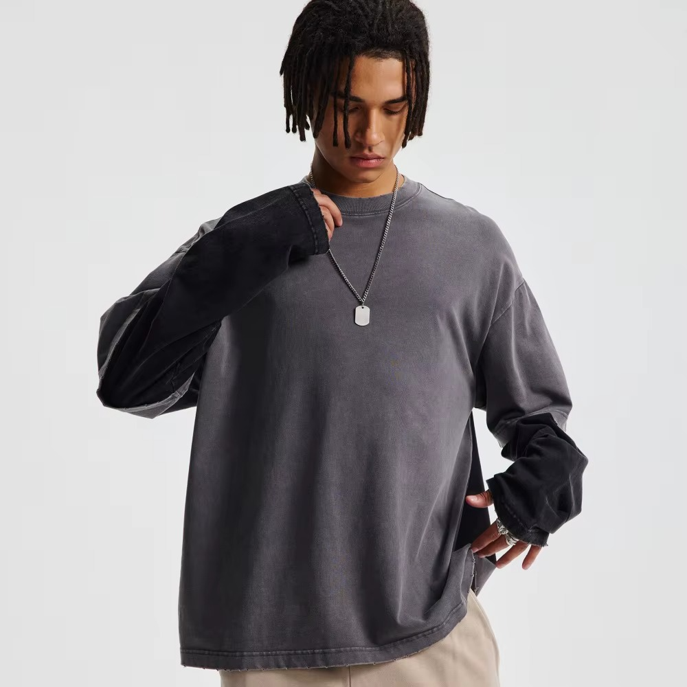 Vintage Long Sleeve T-Shirt Oversized Acid Wash Two Pieces