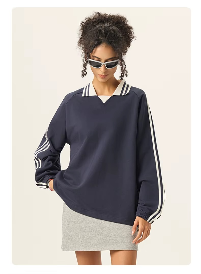 Unisex Vintage College Style Side Stripe Pullover Sweatshirt