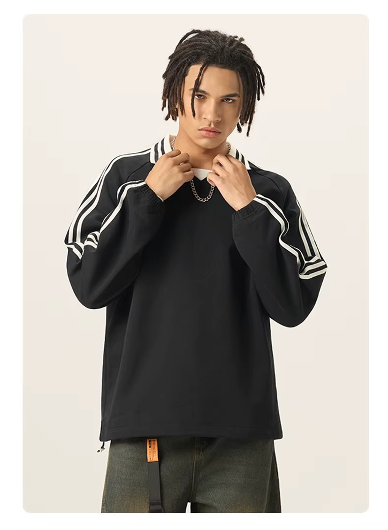 Unisex Vintage College Style Side Stripe Pullover Sweatshirt