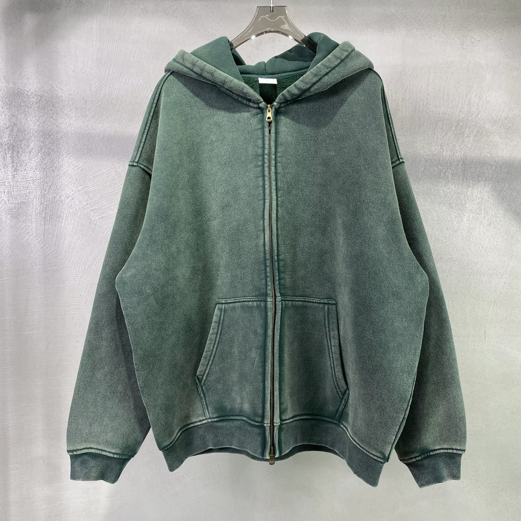Unisex Vintage Stone Washed Oversized Zip-Up Hoodie