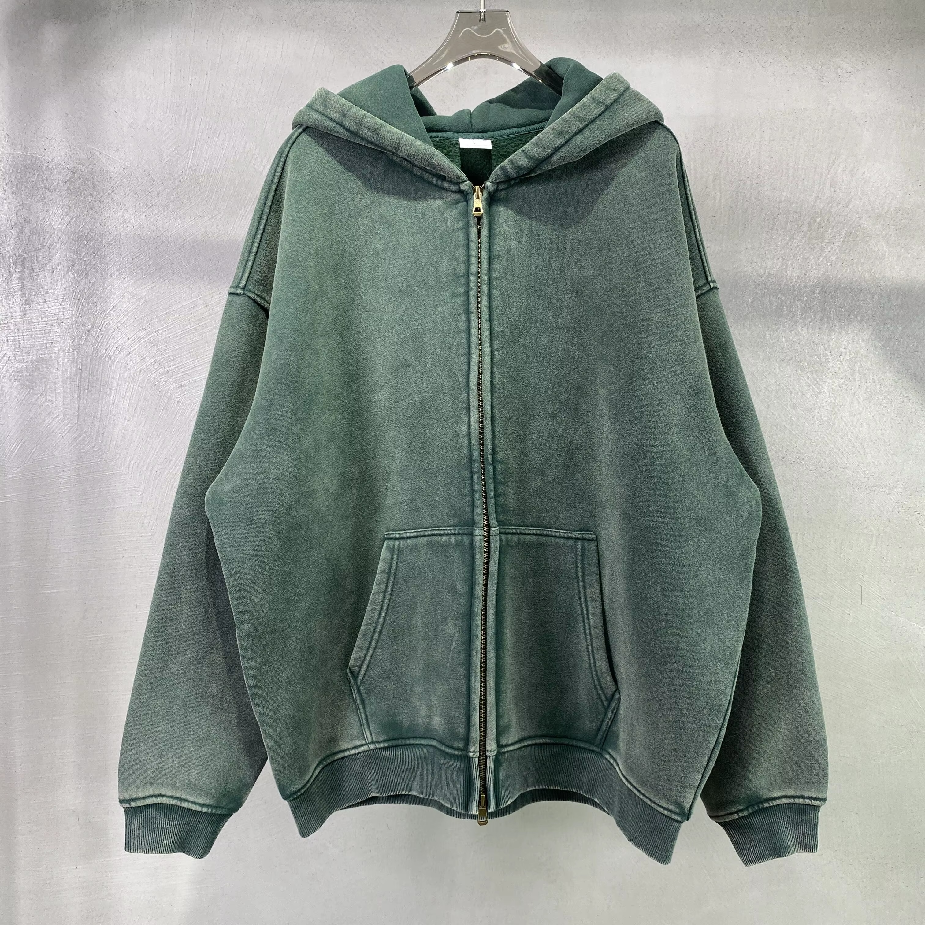 Unisex Vintage Stone Washed Oversized Zip-Up Hoodie